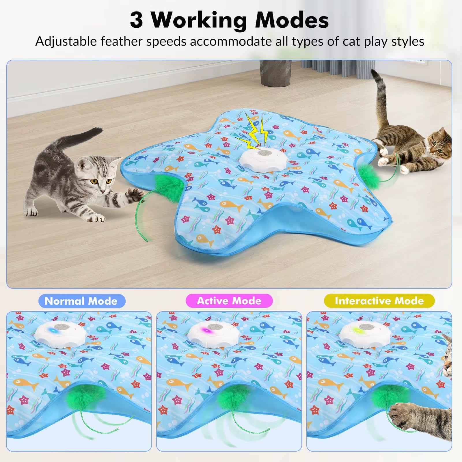 Interactive Cat Toys Rechargeable,Durable Hide and Seek Cat Toys with Moving Concealed Feathers,Automatic Cat Kitten Toy for Cat