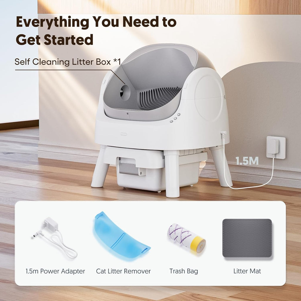 Self Cleaning Cat Litter Box, Automatic Litter Box for Multiple Cats, Integrated Safety Protection with Open-Top Design