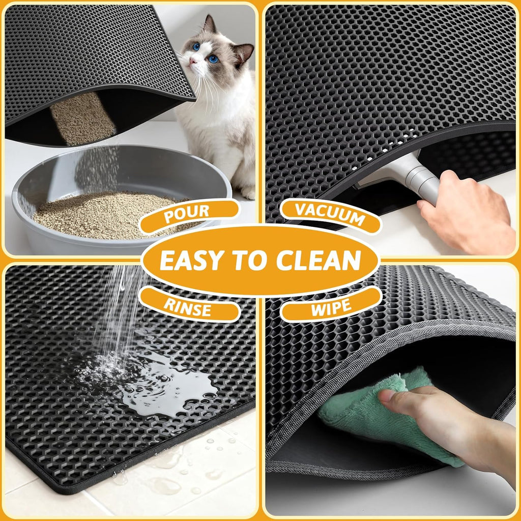 Cat Litter Mat Double Layer Waterproof Urine Proof Trapping Mat 1 Pack (Black, 30X24 Inch (Pack of 1))