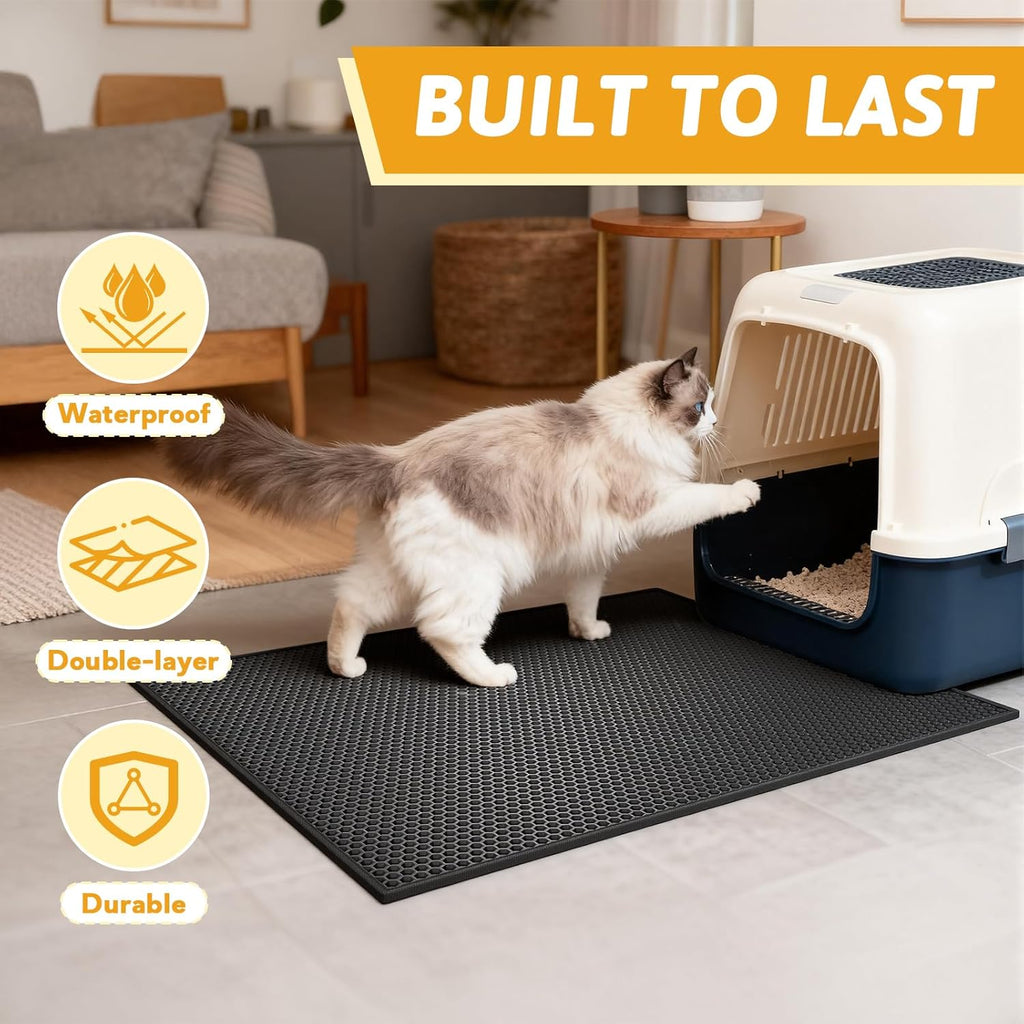 Cat Litter Mat Double Layer Waterproof Urine Proof Trapping Mat 1 Pack (Black, 30X24 Inch (Pack of 1))