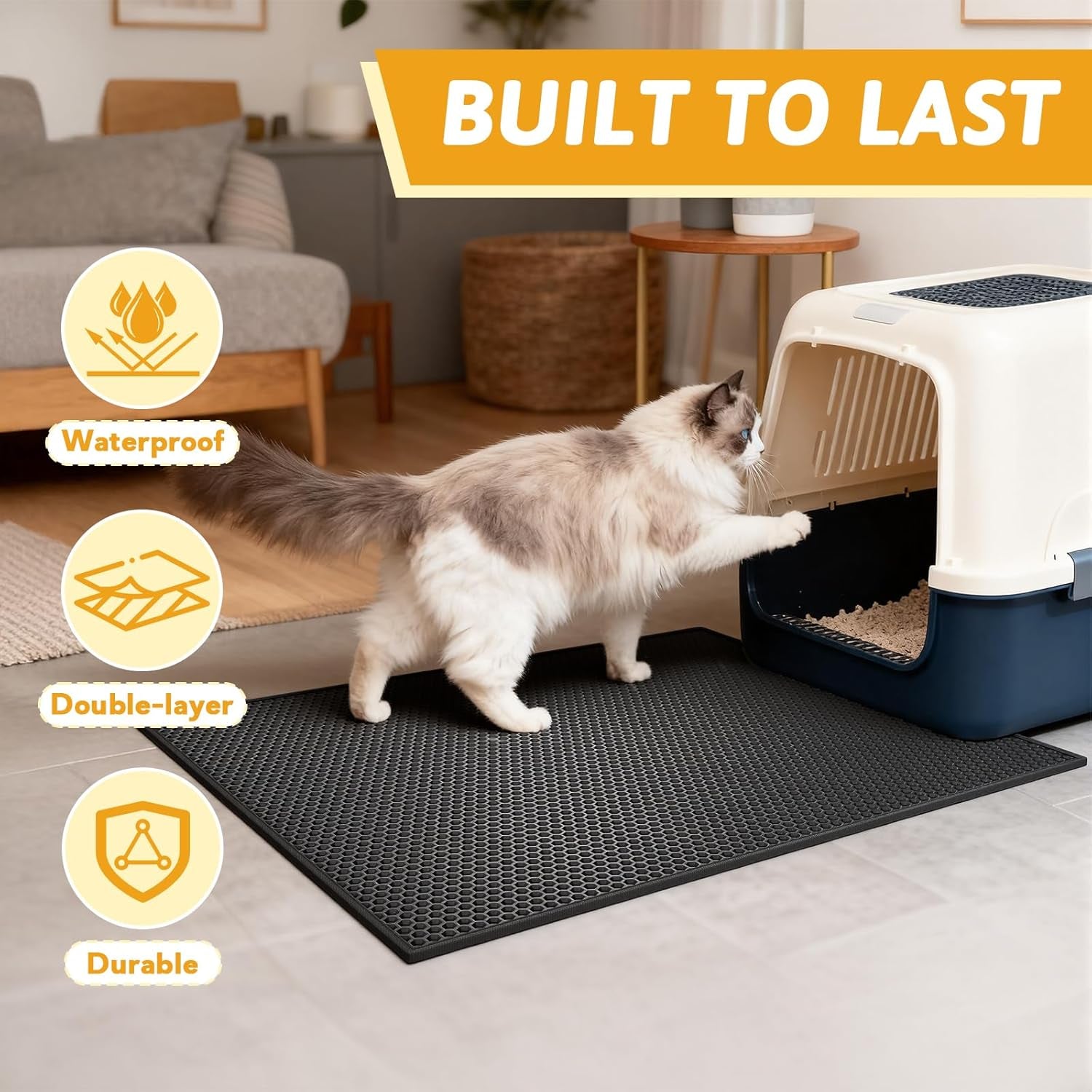 Cat Litter Mat Double Layer Waterproof Urine Proof Trapping Mat 1 Pack (Black, 30X24 Inch (Pack of 1))