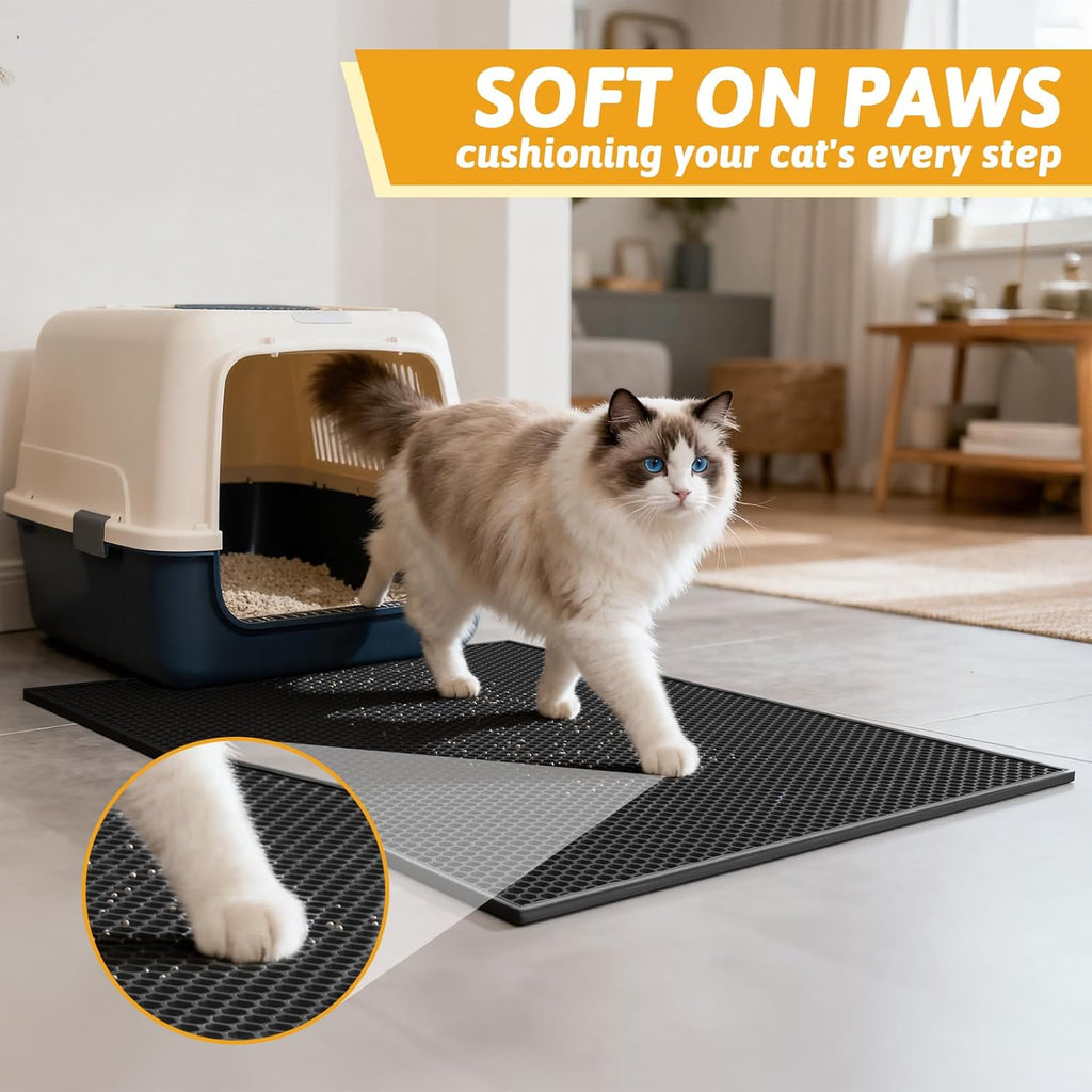 Cat Litter Mat Double Layer Waterproof Urine Proof Trapping Mat 1 Pack (Black, 30X24 Inch (Pack of 1))