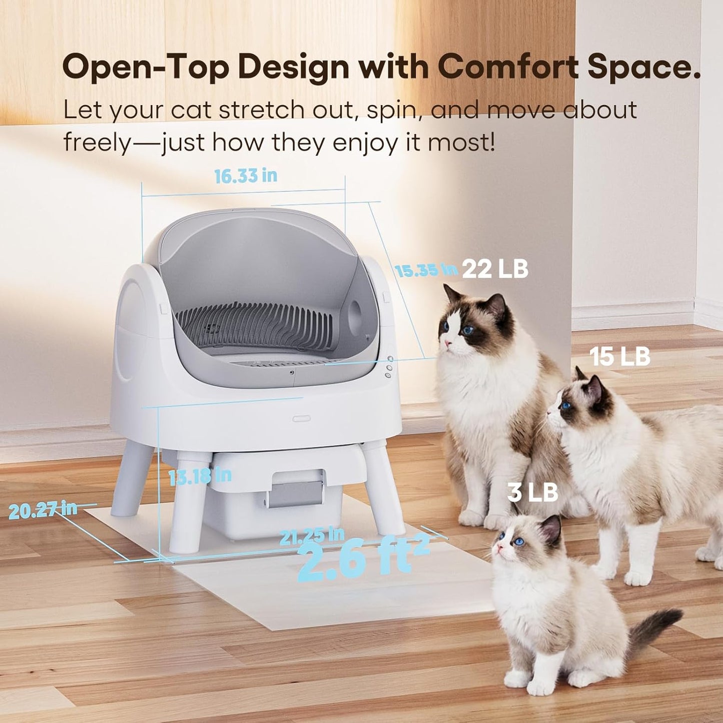 Automatic cat litter box with safety sensors and spacious design for cats