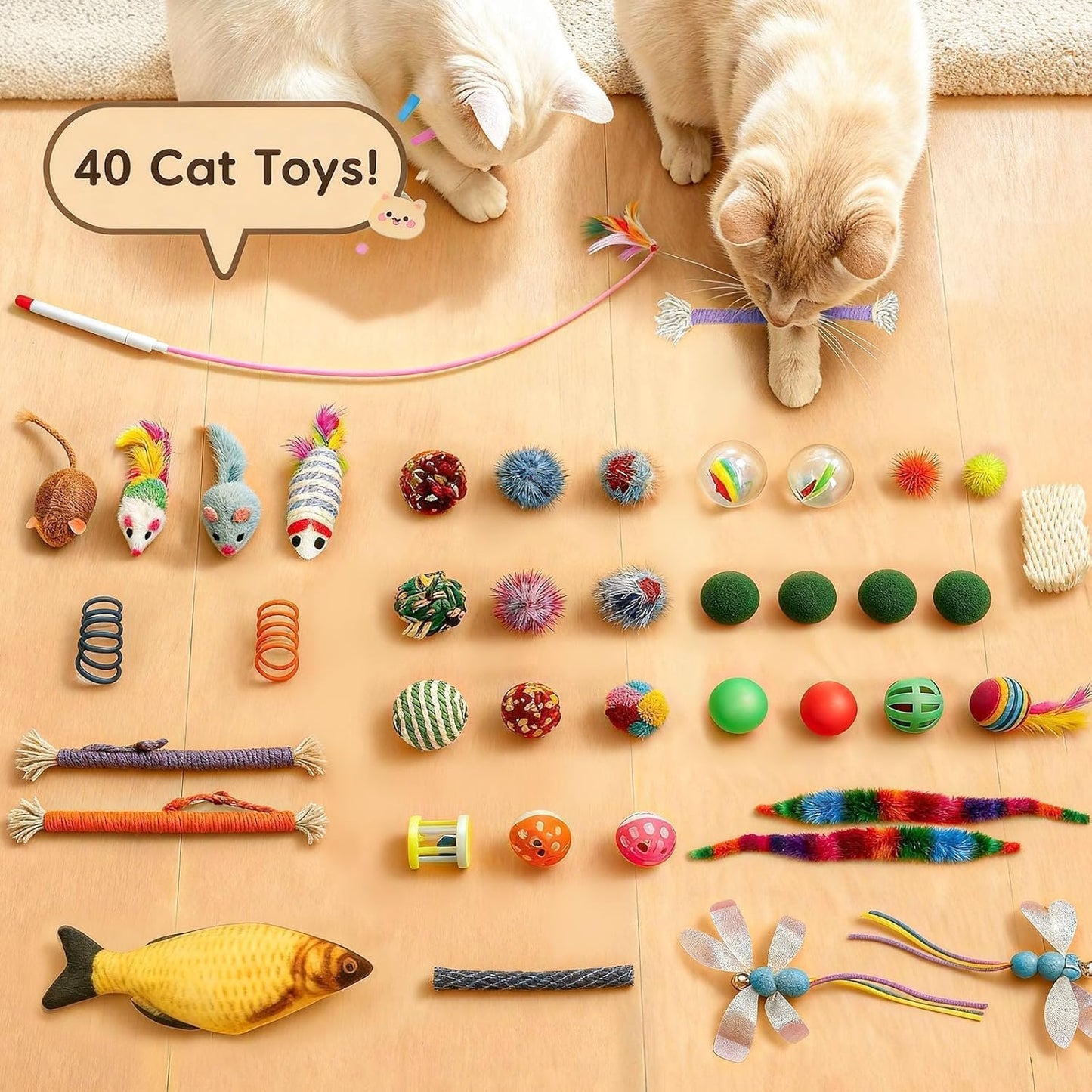 Cat Tunnel Bed with 40 Pcs Interactive Cat Toys, Cat Tube with Kitten Toys for Indoor Kittens, Collapsible Play Tunnel, White