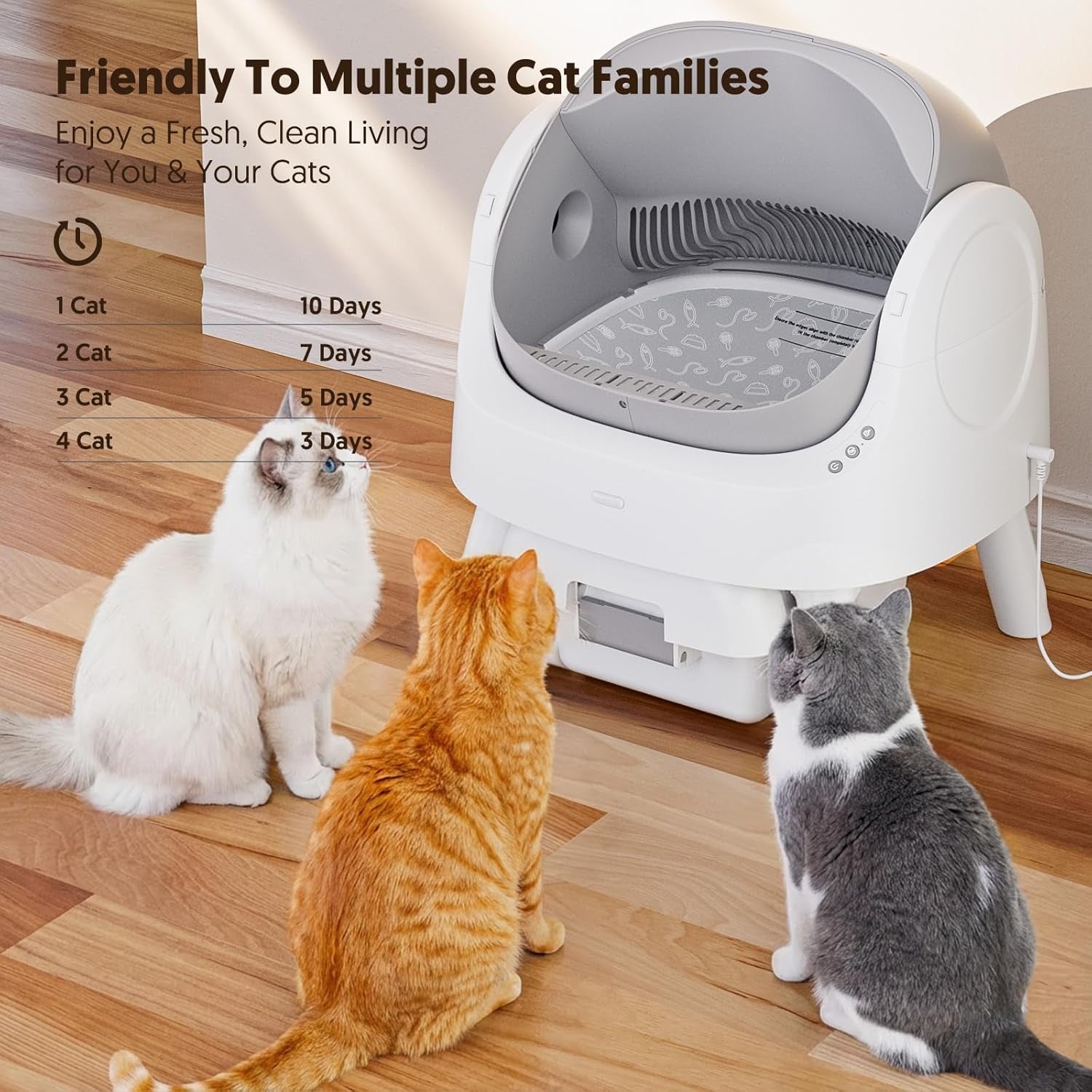 Self Cleaning Cat Litter Box, Automatic Litter Box for Multiple Cats, Integrated Safety Protection with Open-Top Design