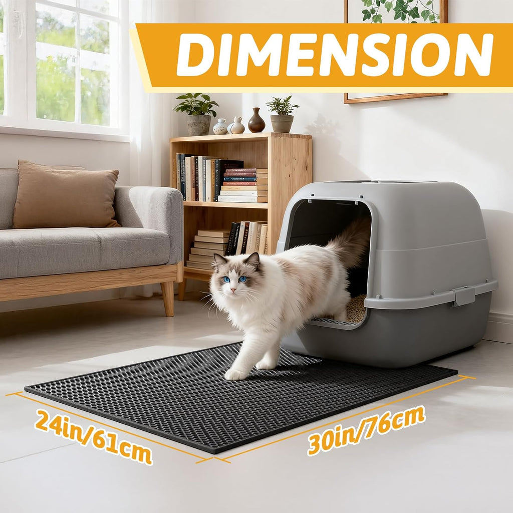 Cat Litter Mat Double Layer Waterproof Urine Proof Trapping Mat 1 Pack (Black, 30X24 Inch (Pack of 1))