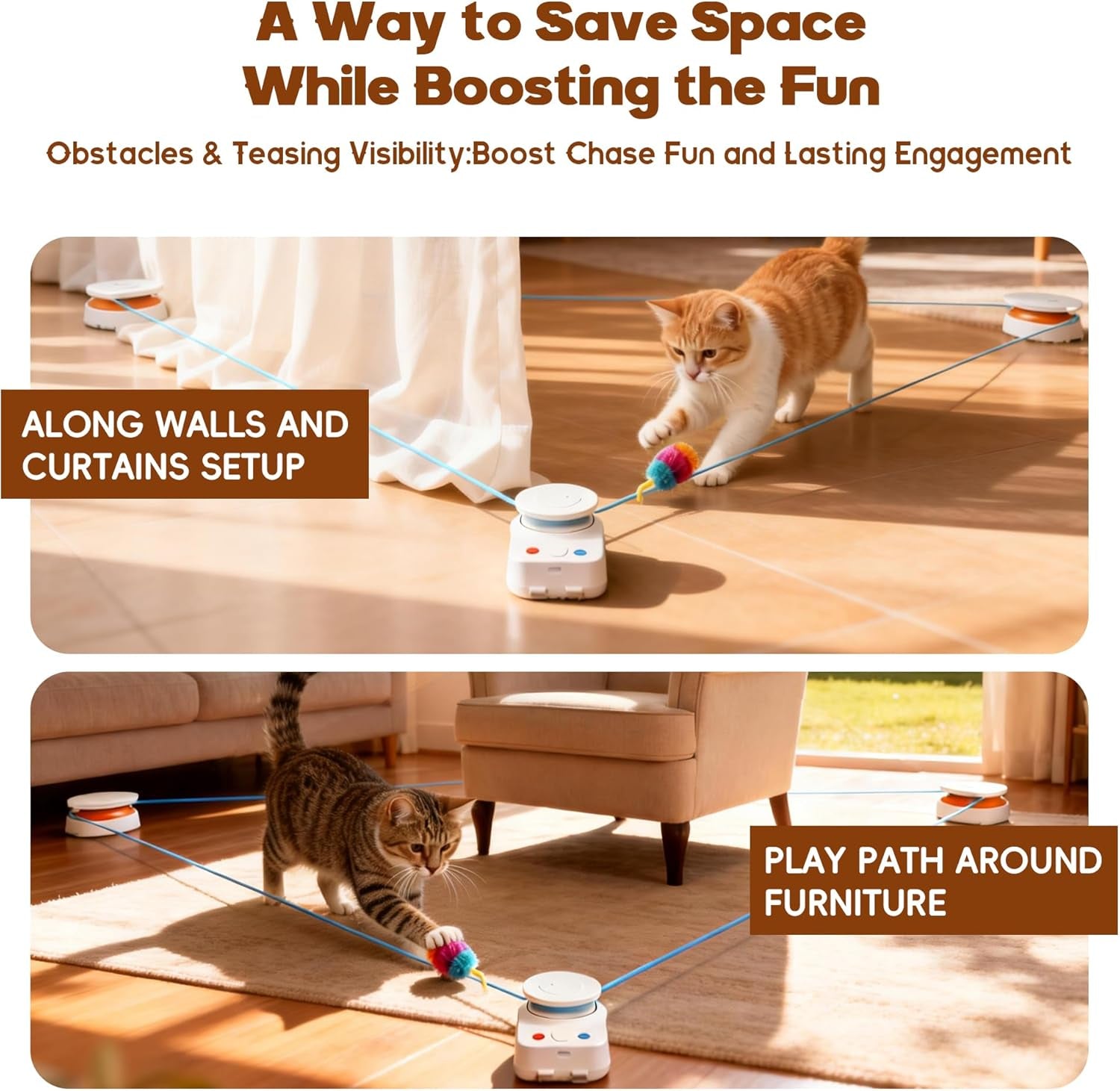 Interactive Cat Toy for Indoor Cats – Automatic Moving & Enrichment Toy for Indoor Cats/Kitten, Auto/Manual Control Cat Treadmill for Exercise & Mental Stimulation, Stimulating Chase Toys (H1K2)