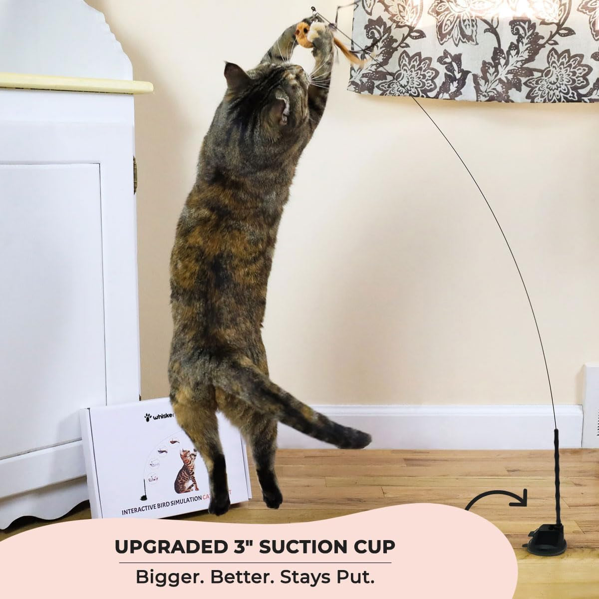 Interactive Bird Simulation Cat Toy Set, Interactive Cat Toys for Indoor Cats, Cat Feather Toy, Self-Holding Suction Base, 5 Replacement Birds, Feathers & Bells, Realistic Bird Impression